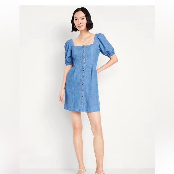 Old Navy Dresses & Skirts - 💙 Old Navy Denim Puff-Sleeve Dress — Women’s Size XS 👗